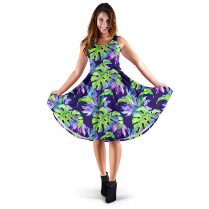 Tropical Flower Pattern Print Design TF019 Midi Dress