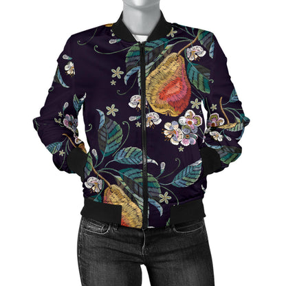 Pear Pattern Print Design PE02 Women Bomber Jacket