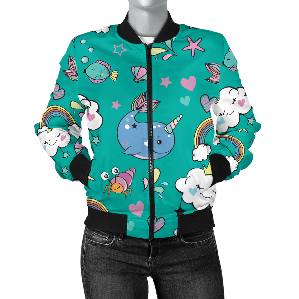 Narwhal Pattern Print Design 04 Women's Bomber Jacket