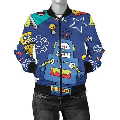 Robot Pattern Print Design A03 Women's Bomber Jacket