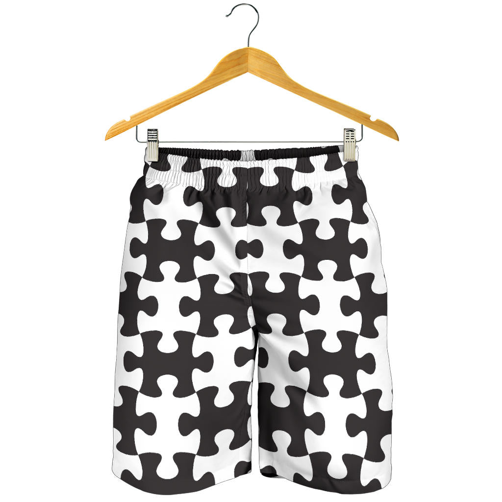 Puzzle Black White Pattern Print Design A02 Mens Shorts