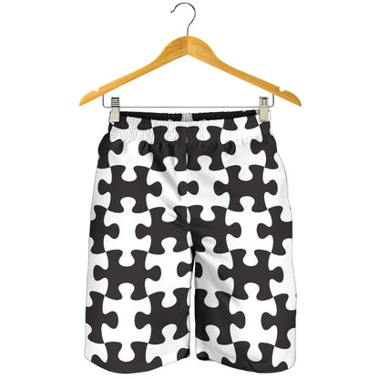 Puzzle Black White Pattern Print Design A02 Mens Shorts