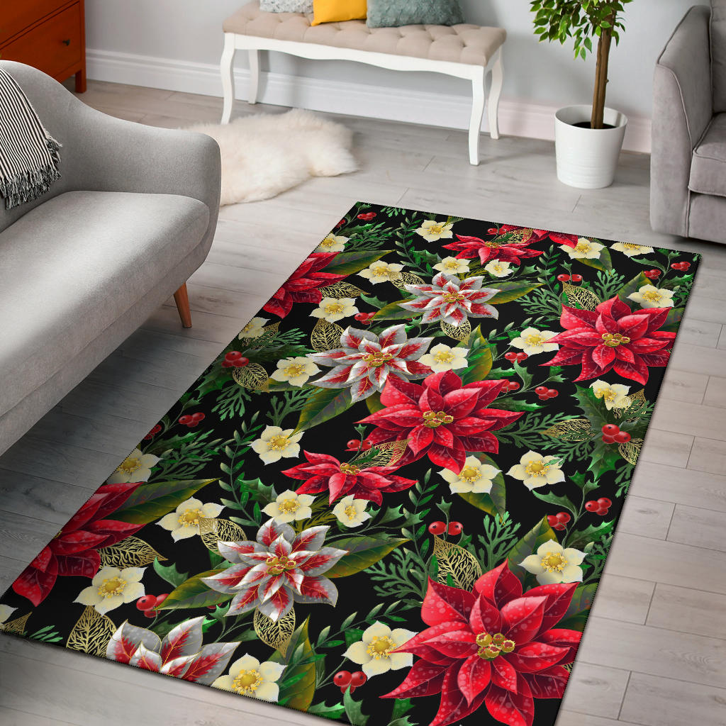 Poinsettia Pattern Print Design POT05 Area Rugs