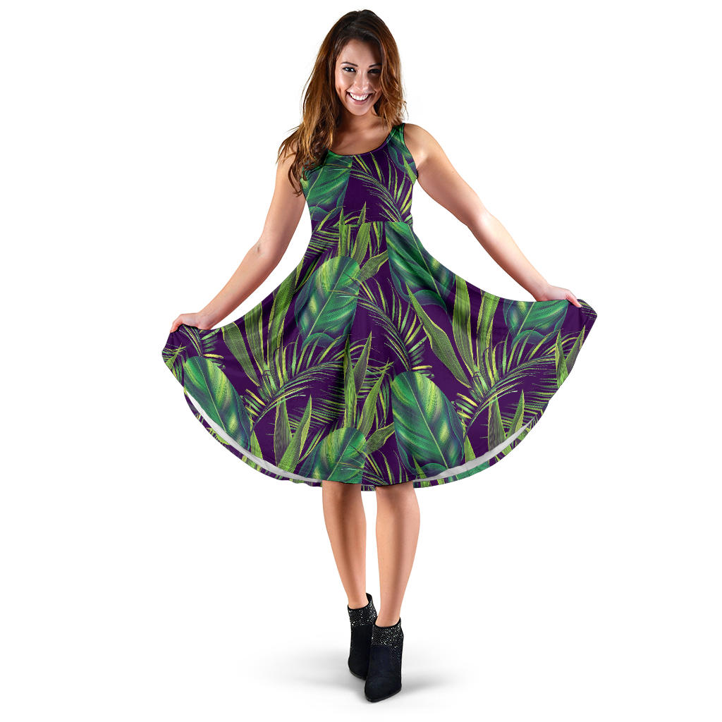 Palm Leaves Pattern Print Design PL03 Midi Dress