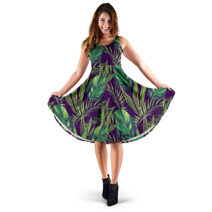 Palm Leaves Pattern Print Design PL03 Midi Dress