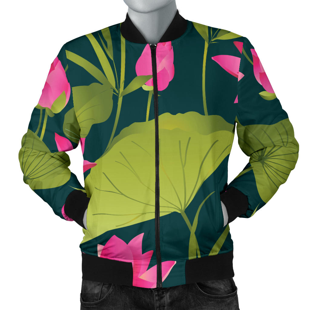Water Lily Pattern Print Design WL09 Men Bomber Jacket