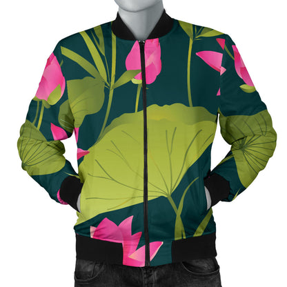 Water Lily Pattern Print Design WL09 Men Bomber Jacket