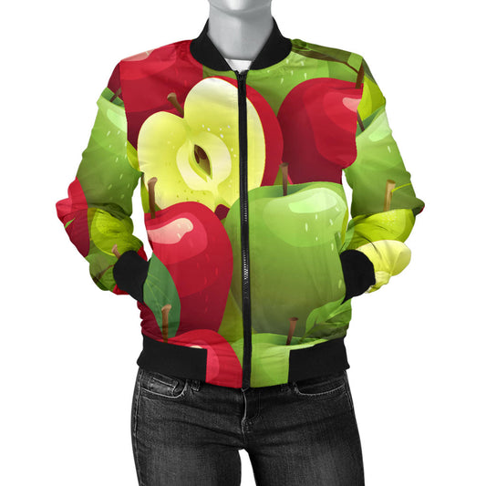 Apple Pattern Print Design AP03 Women Bomber Jacket