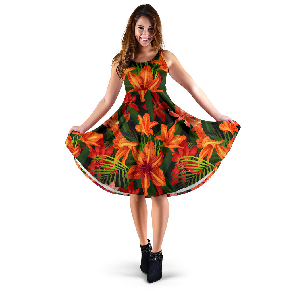 Amaryllis Pattern Print Design AL05 Midi Dress