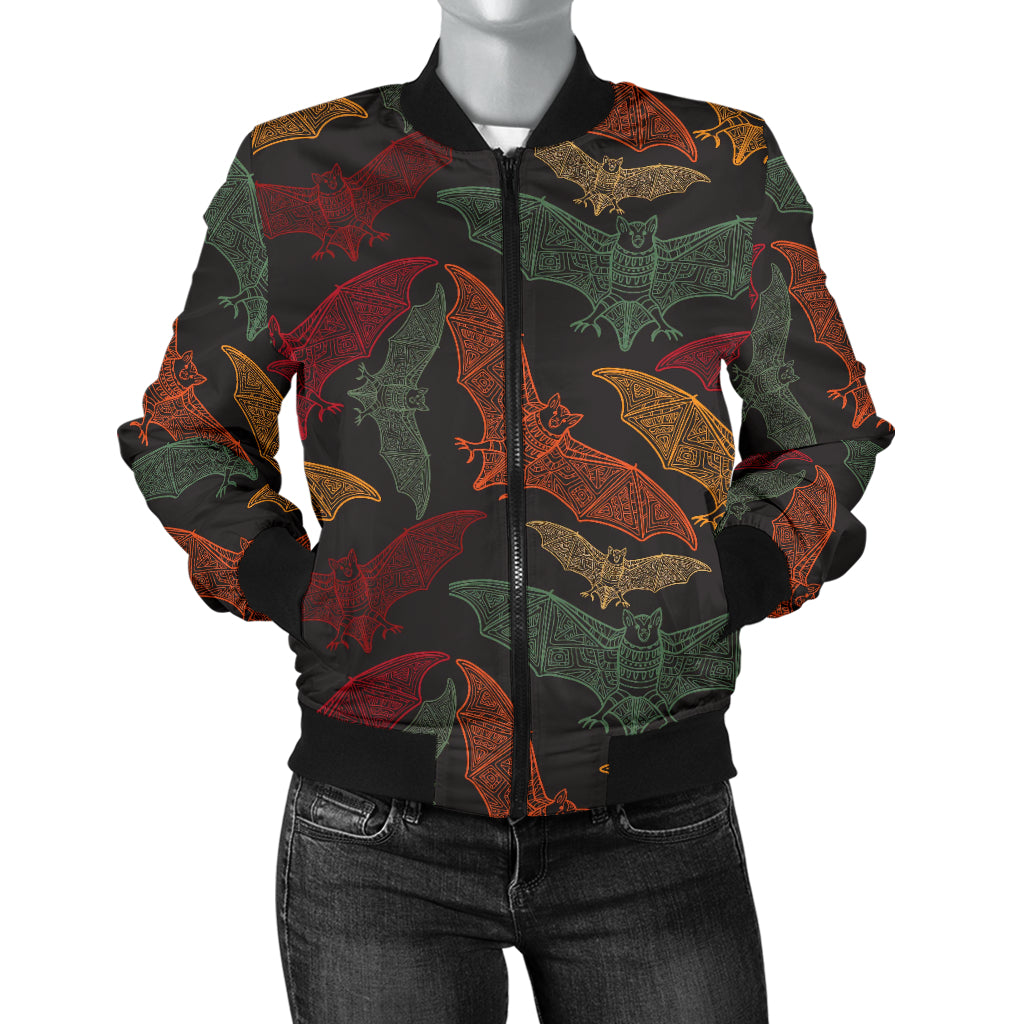 Bat Tribal Pattern Print Design 03 Women's Bomber Jacket