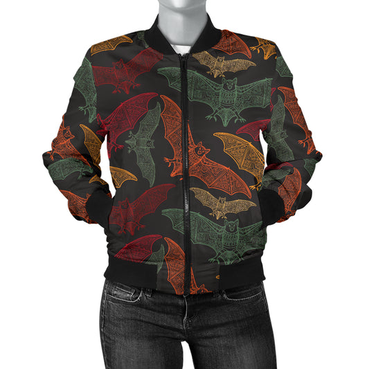 Bat Tribal Pattern Print Design 03 Women's Bomber Jacket