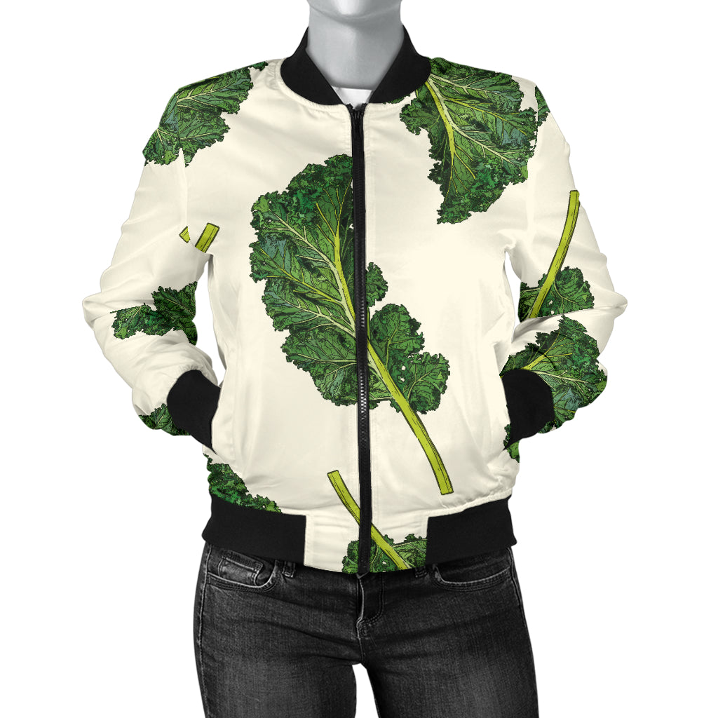 Kale Pattern Print Design 03 Women's Bomber Jacket