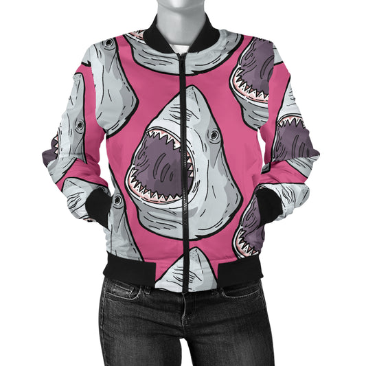 Great White Shark Pattern Print Design 01 Women's Bomber Jacket