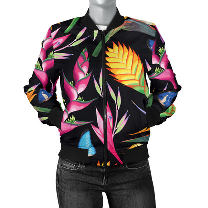 Tropical Flower Pattern Print Design TF016 Women Bomber Jacket