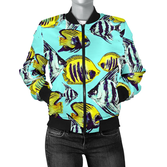 Angelfish Pattern Print Design 02 Women's Bomber Jacket