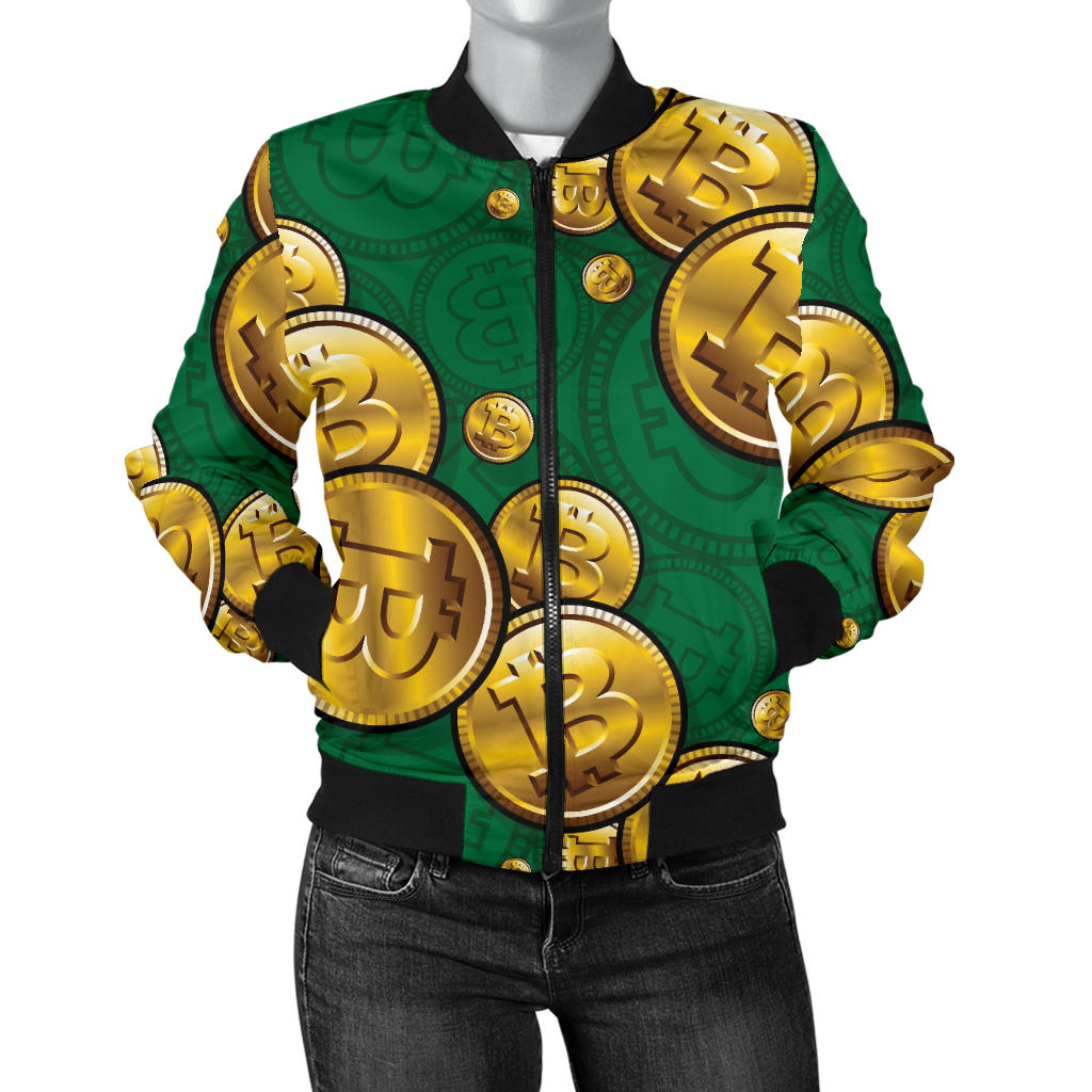Bitcoin Pattern Print Design DO02 Women Bomber Jacket