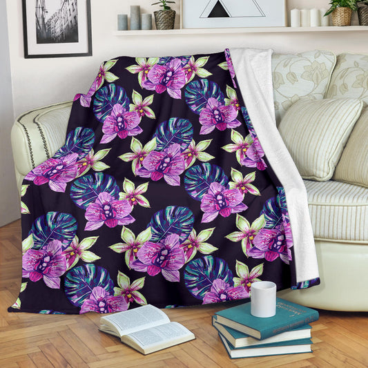 Orchid Pattern Print Design OR010 Fleece Blanket