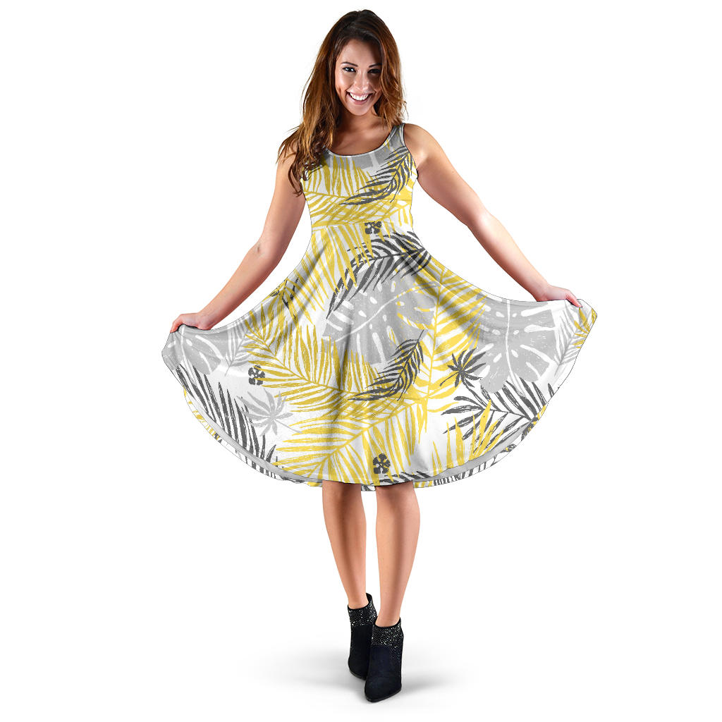 Palm Leaves Pattern Print Design PL012 Midi Dress
