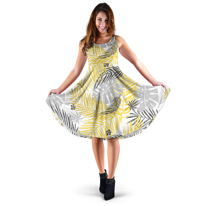 Palm Leaves Pattern Print Design PL012 Midi Dress