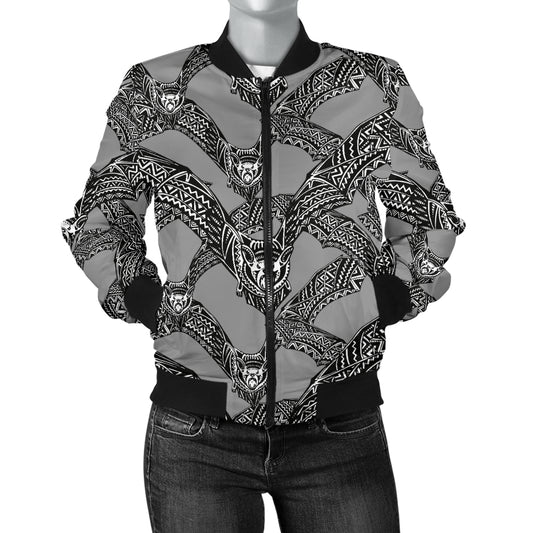 Bat Pattern Print Design 04 Women's Bomber Jacket