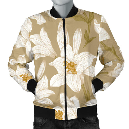 Lily Pattern Print Design LY07 Men Bomber Jacket