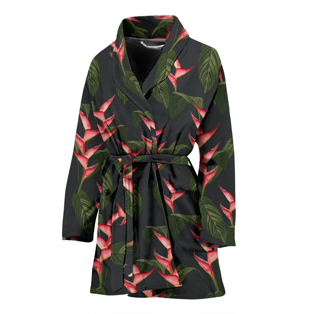 Heliconia Pattern Print Design HL07 Women Bathrobe