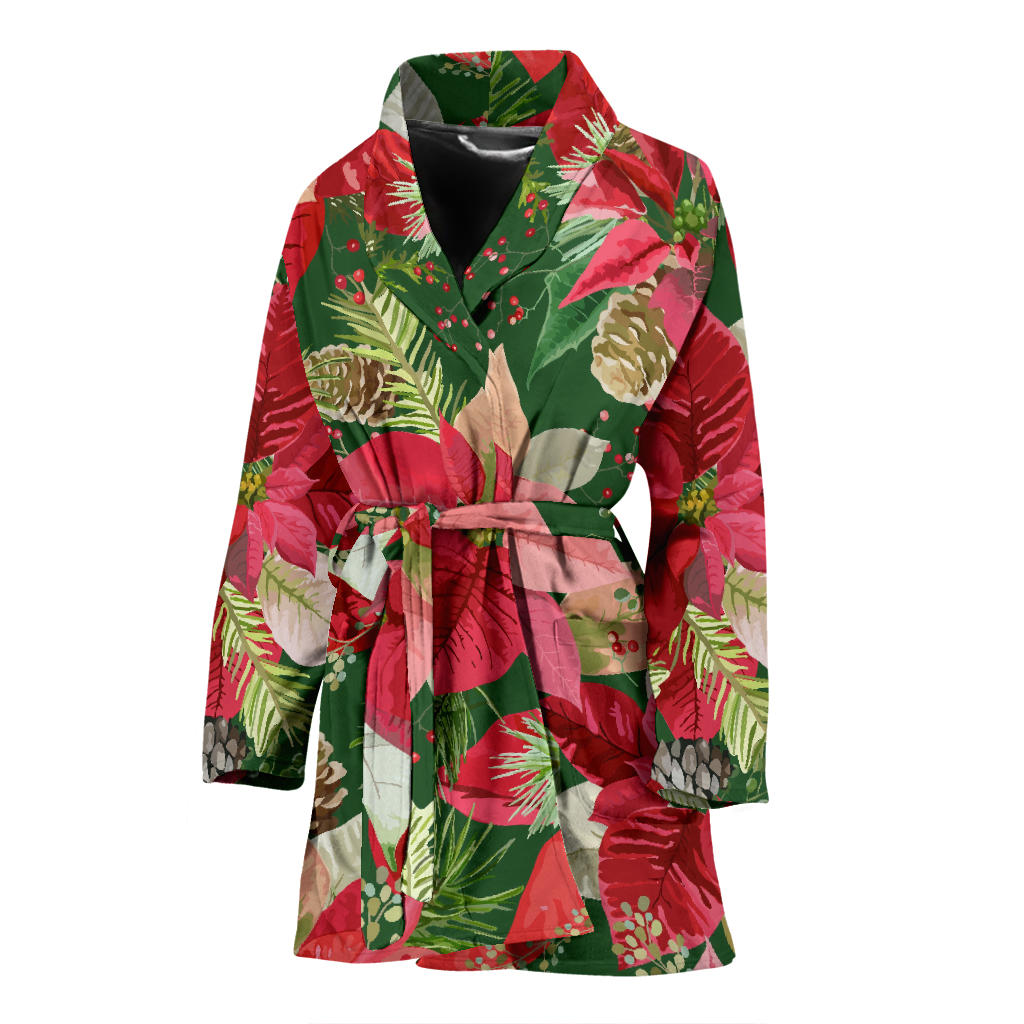 Poinsettia Pattern Print Design POT03 Women Bathrobe