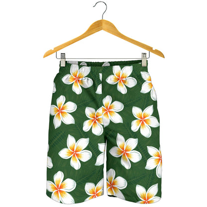 White Plumeria Pattern Print Design PM020 Mens Shorts