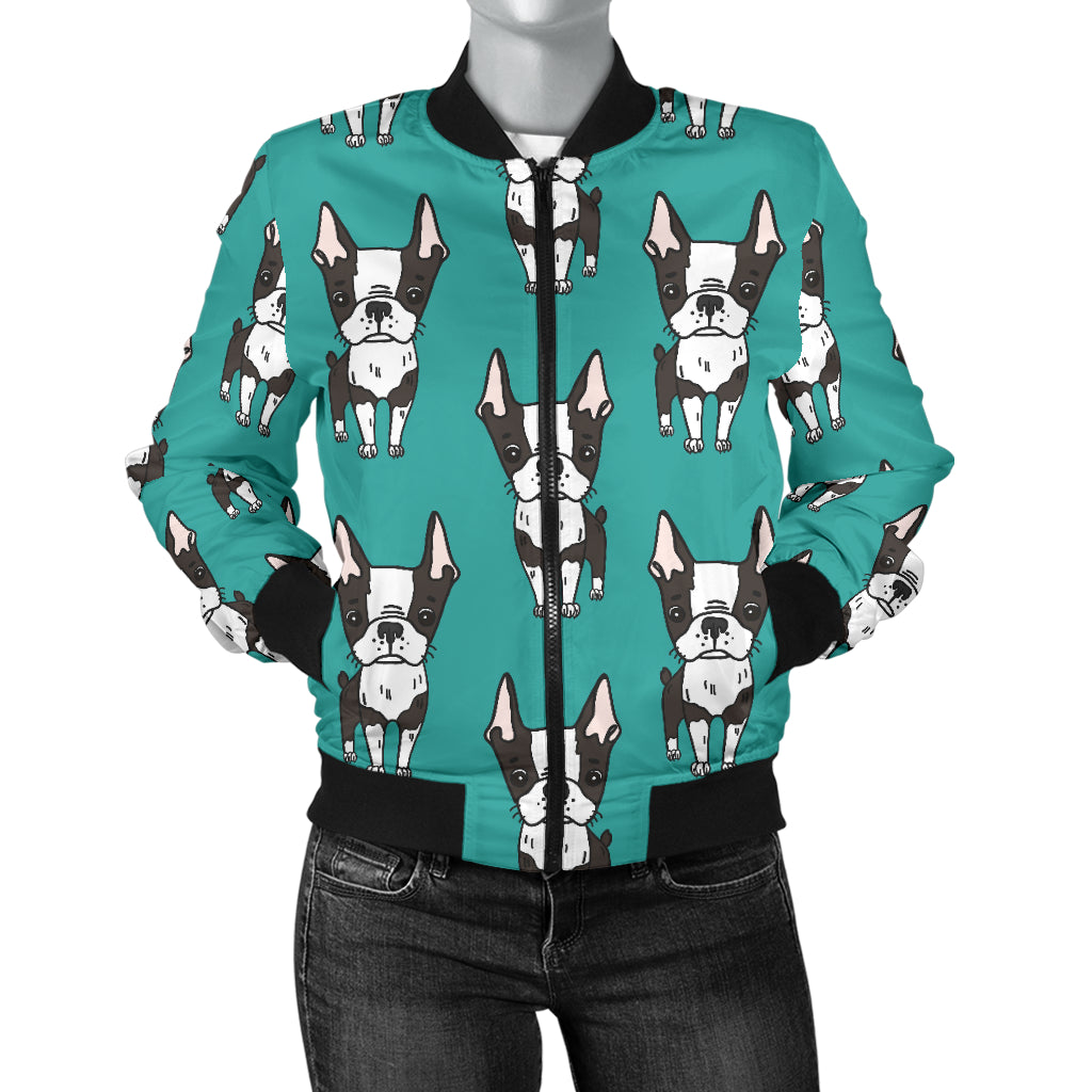 Boston Terrier Pattern Print Design 04 Women's Bomber Jacket