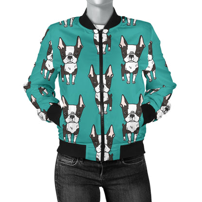 Boston Terrier Pattern Print Design 04 Women's Bomber Jacket