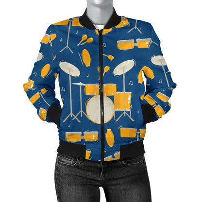 Drum Set Pattern Print Design 03 Women's Bomber Jacket