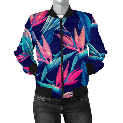 Tropical Flower Pattern Print Design TF024 Women Bomber Jacket