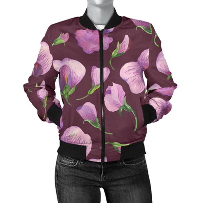 Peony Pattern Print Design PE010 Women Bomber Jacket