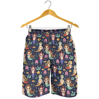 Mermaid Cartoon Pattern Print Design 03 Mens Shorts
