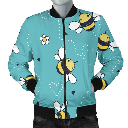 Bee Pattern Print Design BEE02 Men Bomber Jacket