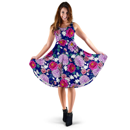 Dahlia Pattern Print Design DH013 Midi Dress