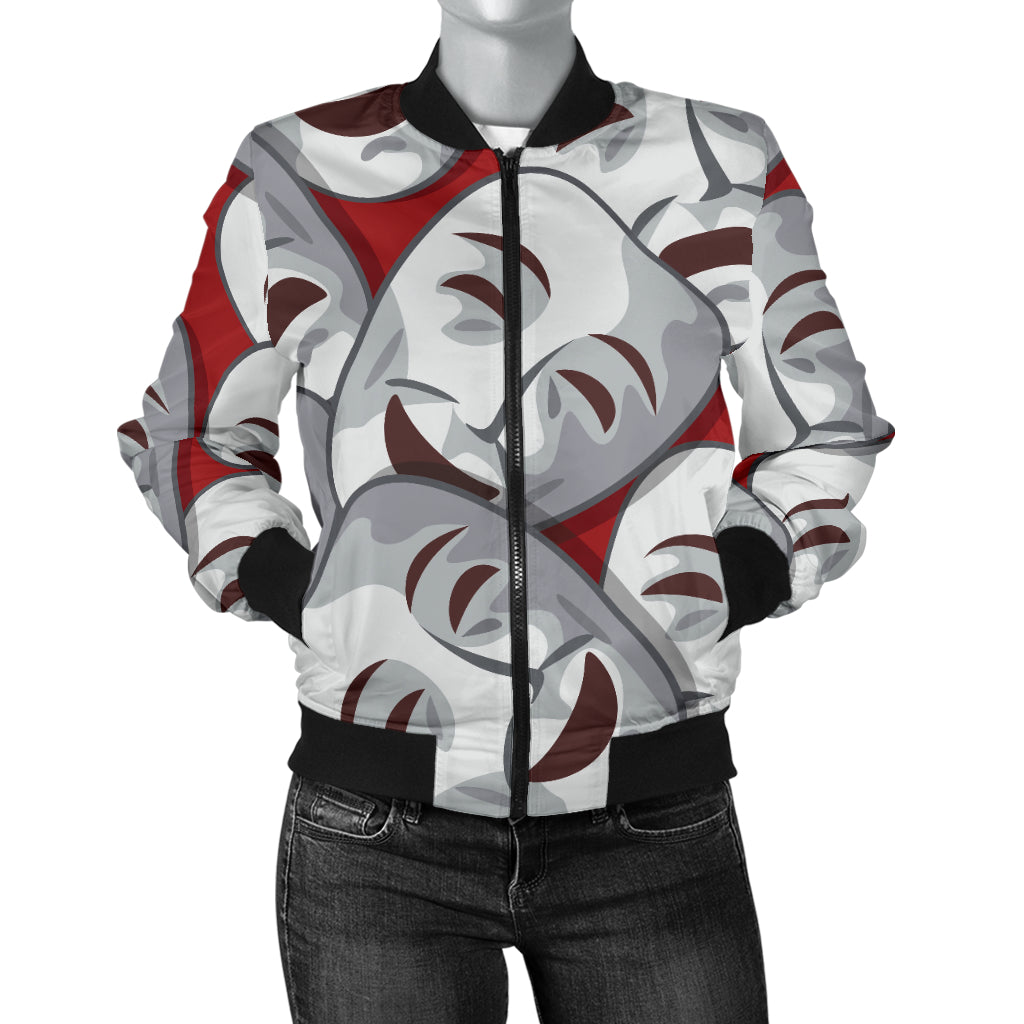 Acting Mask Pattern Print Design 01 Women's Bomber Jacket