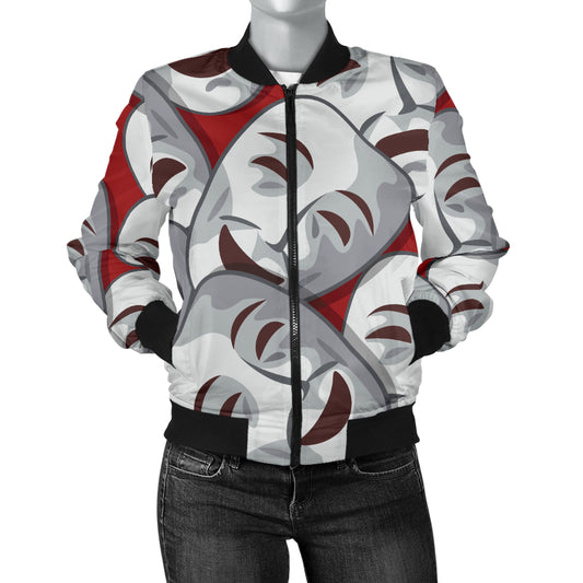 Acting Mask Pattern Print Design 01 Women's Bomber Jacket