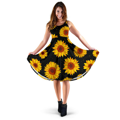 Sunflower Pattern Print Design SF09 Midi Dress