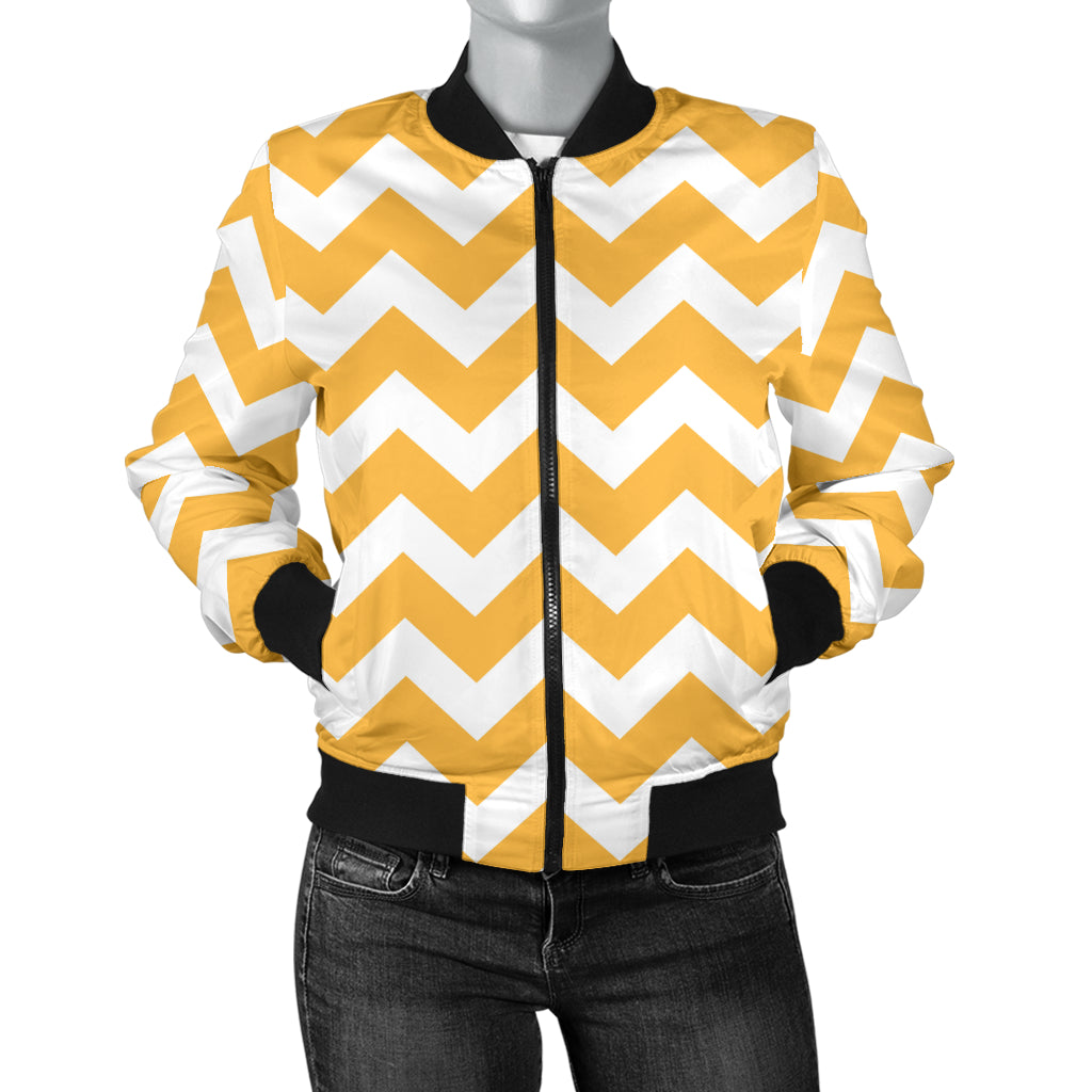 Chevron Orange Pattern Print Design 01 Women's Bomber Jacket