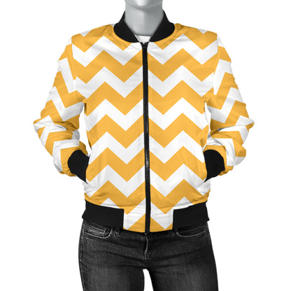 Chevron Orange Pattern Print Design 01 Women's Bomber Jacket