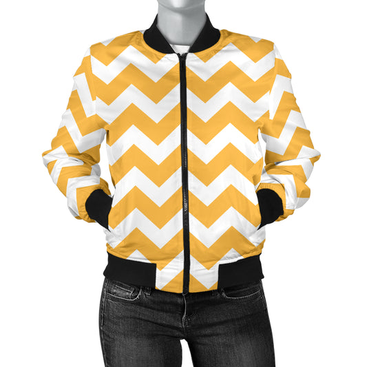 Chevron Orange Pattern Print Design 01 Women's Bomber Jacket