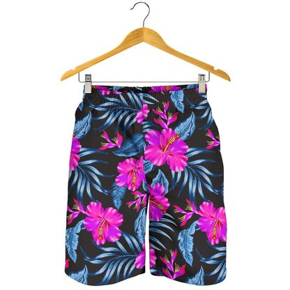 Neon Pink Hibiscus Pattern Print Design HB015 Mens Shorts