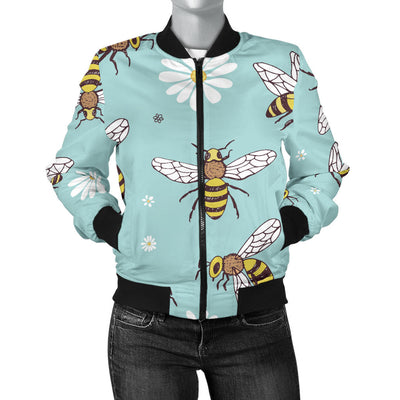 Bee Pattern Print Design BEE010 Women Bomber Jacket