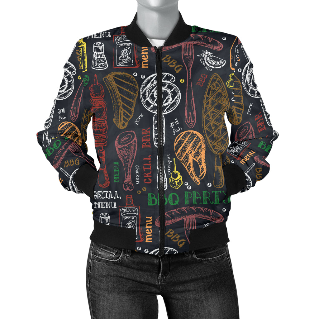 Barbecue Pattern Print Design 03 Women's Bomber Jacket