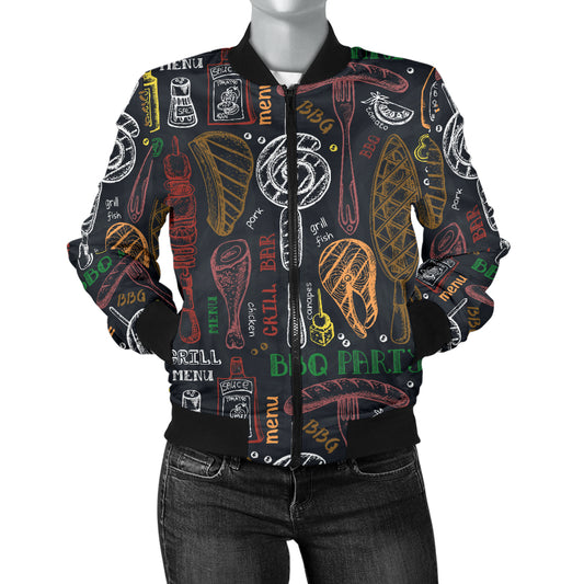 Barbecue Pattern Print Design 03 Women's Bomber Jacket