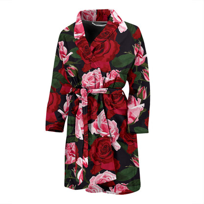 Rose Red Pink Pattern Print Design RO01 Men Bathrobe