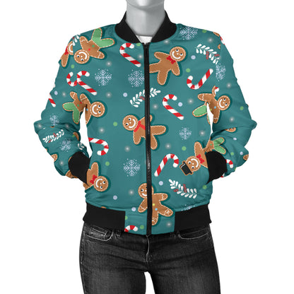 Gingerbread Pattern Print Design 05 Women's Bomber Jacket
