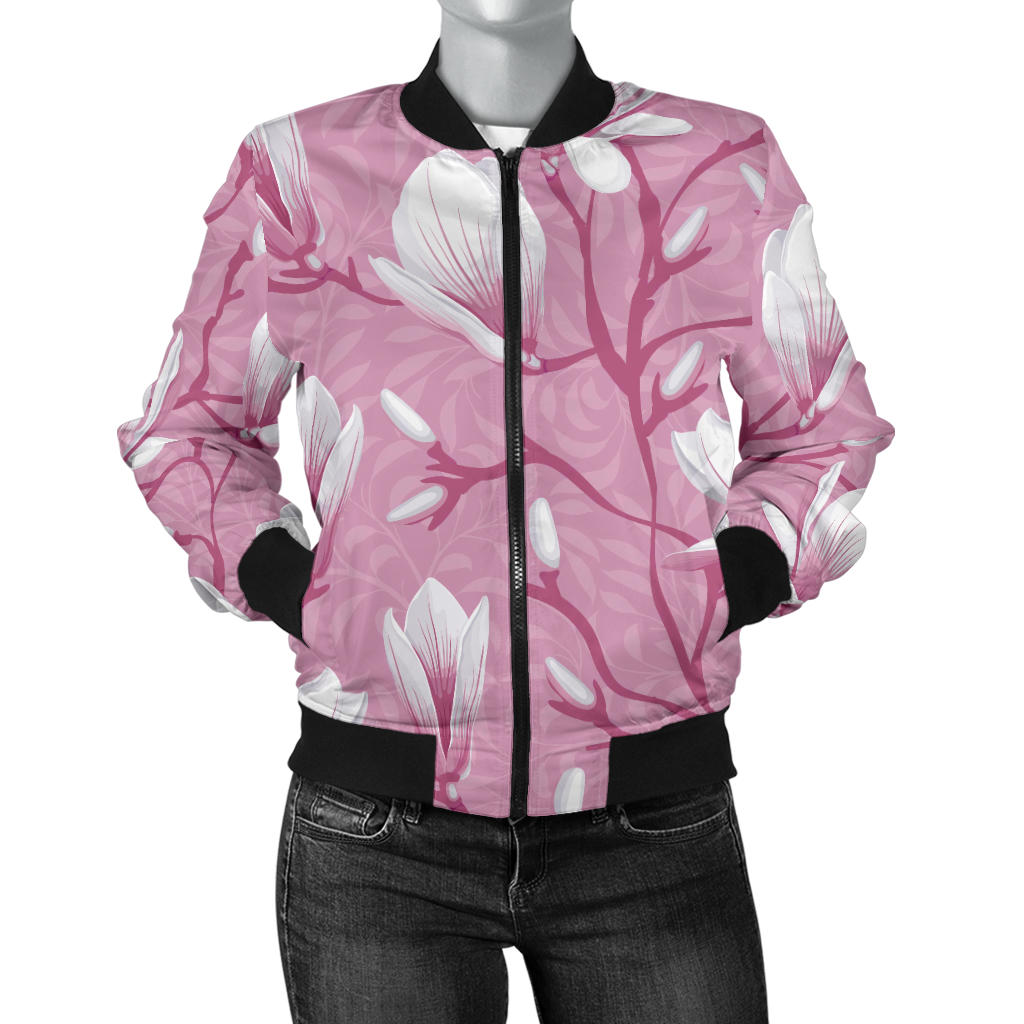 Magnolia Pattern Print Design MAG05 Women Bomber Jacket