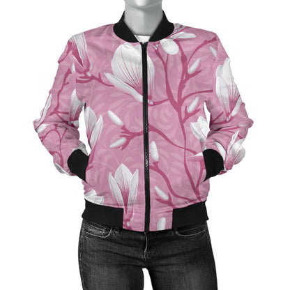 Magnolia Pattern Print Design MAG05 Women Bomber Jacket